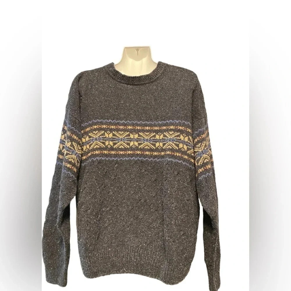 Woods & Gray Silk Wool Blend Long Sleeve Fair Isle Print Sweater